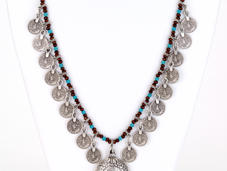 Turquoise Beaded Coin Long Necklace Online