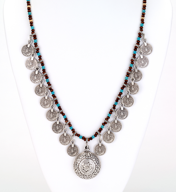 Turquoise Beaded Coin Long Necklace Online