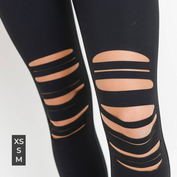 B Mono High Waist Shredded Knee Laser-Cut Leggings on Sale