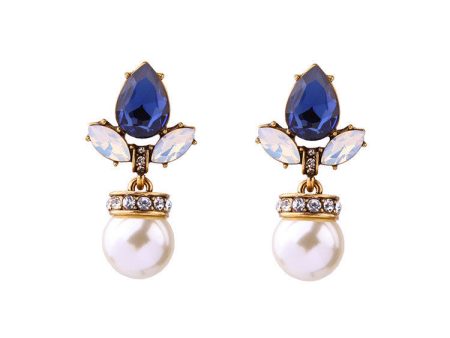 Blue Crystal Pearl Drop Earrings Fashion