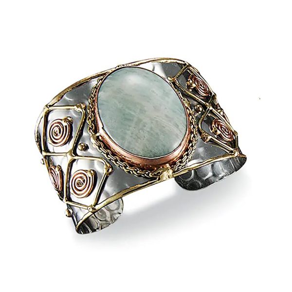 Anju Mixed Metal and Amazonite Stone Cuff Bracelet Online now