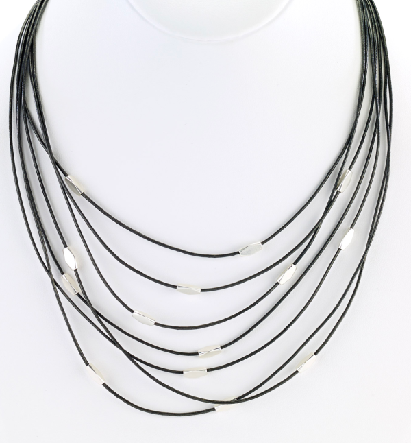 Multi Strand Leather Necklace with Metal Beads Sale