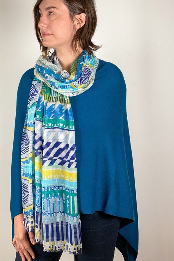 Dolma Cashmere Poncho in Teal Supply