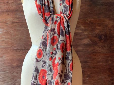 Dolma Orange Floral Wool Scarf For Cheap