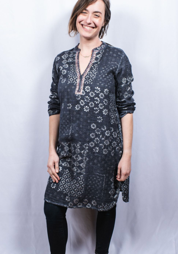 Dolma Cotton Long Tunic Dress Navy Supply