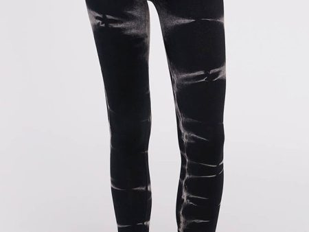 Black Maho Discharged Tie Dye Legging with Banded Waist For Cheap