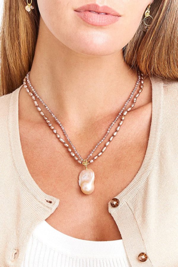 Chan Luu Champagne Pearl Mix Baroque Pendant Necklace For Cheap