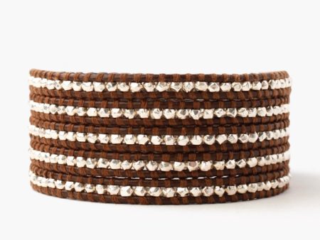 Chan Luu Sterling Silver Wrap Bracelet On Brown Leather on Sale