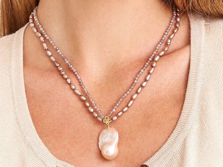 Chan Luu Taupe Pearl Mix Baroque Pendant Necklace Sale