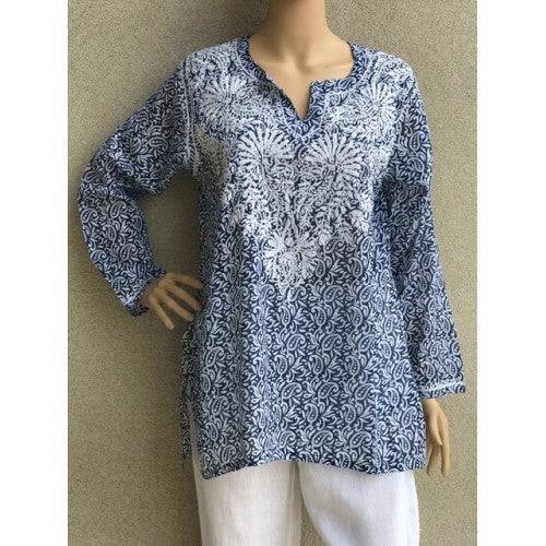 Women s Embroidered Tunic Top in Blue on Sale