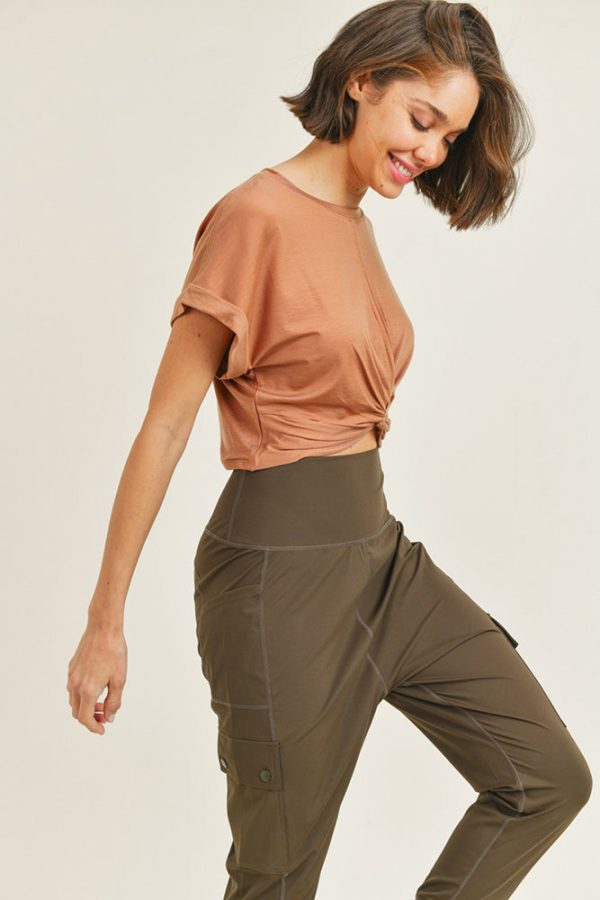 Mono B Twisted Front TENCEL Cropped Athleisure Top Hot on Sale