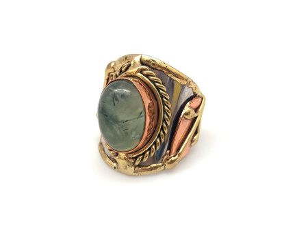 Anju Mixed Metal and Moss Agate Stone Ring For Cheap