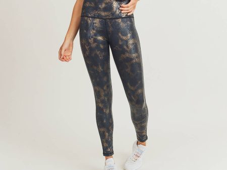 Mono B Black Gold Snake Foil Print Highwaist Leggings Hot on Sale