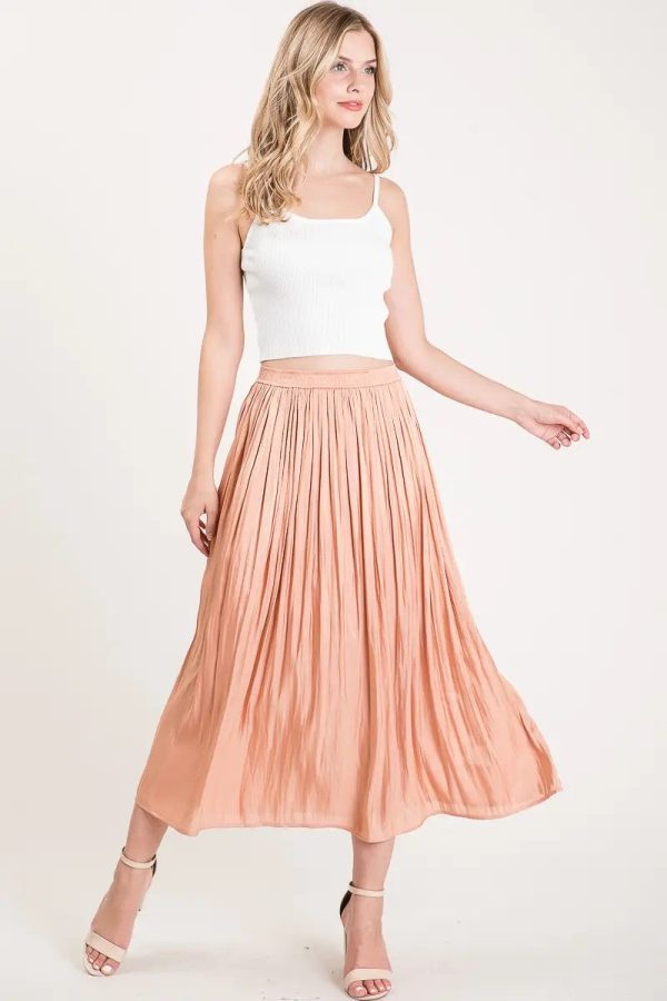 Satin High Waist Midi Skirt in Persimmon For Discount