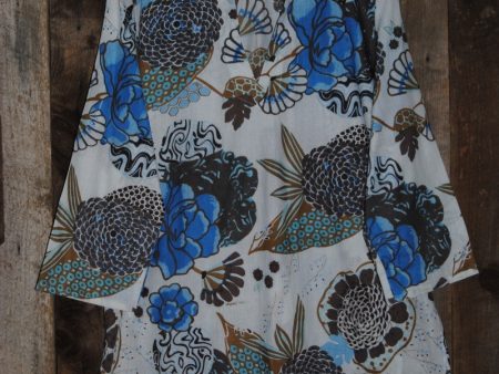 Cotton Tunic Top Blue Mums on White on Sale