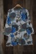 Cotton Tunic Top Blue Mums on White on Sale