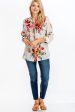 Floral Printed Shirt with Embroidery White and Red For Cheap