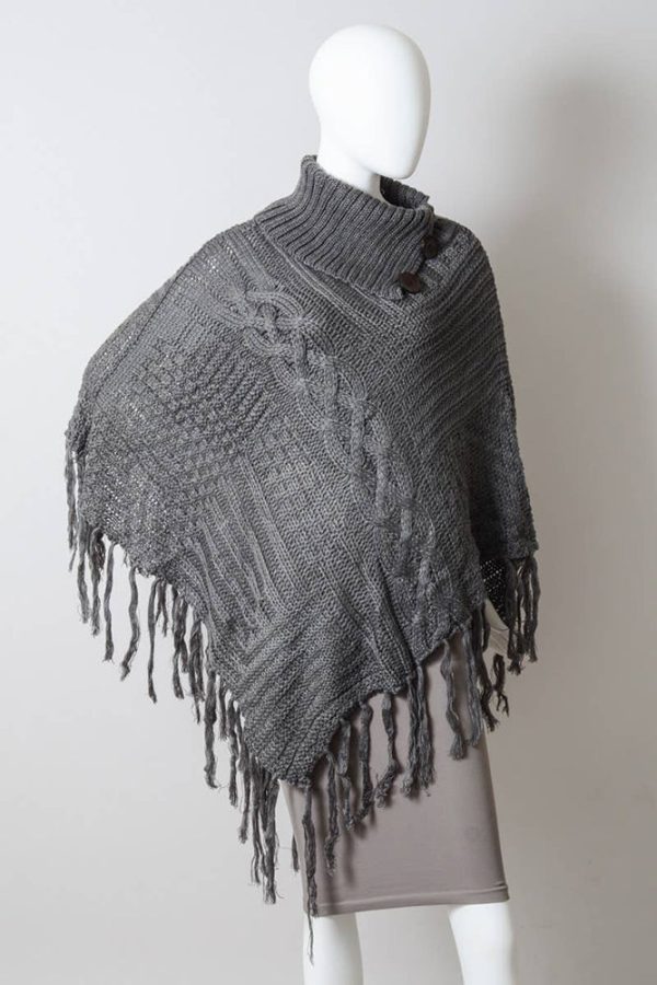 Bohemian Cable Knit Poncho With Tassels Online Hot Sale