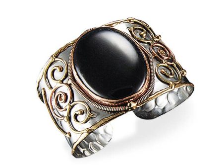 Anju Mixed Metal and Black Onyx Stone Cuff Bracelet Cheap