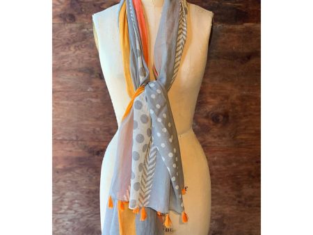 Dolma Cotton Scarf Orange Tassels Hot on Sale