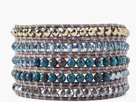 Chan Luu Pyrite Turquoise Mix Wrap Bracelet On Gray Leather Online now