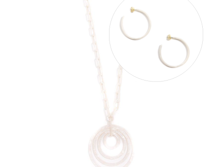 Zenzii Resin Long Necklace and Hoop Earrings Set in White For Cheap