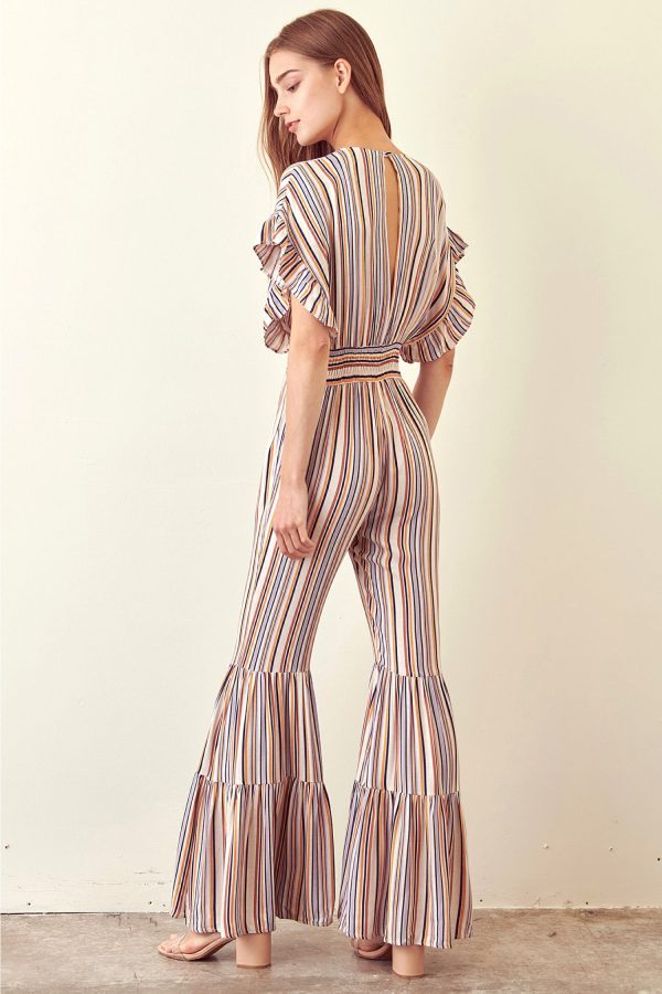 Storia Striped Jumpsuit Ruffled Bell Bottom Online now