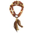 Wood and Gold Beaded Stretch Bracelet on Sale