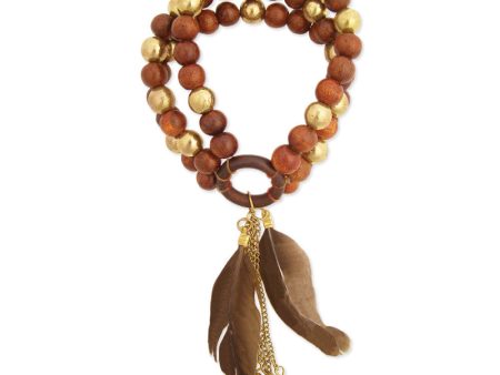 Wood and Gold Beaded Stretch Bracelet on Sale