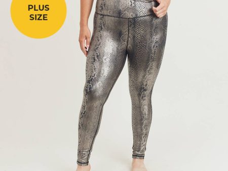 Mono B Plus Copperhead Snake Shimmer Foil Print Highwaist Leggings Fashion