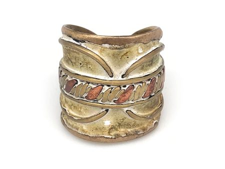 Anju Brass Patina Adjustable Cuff Ring in Cream With Twisted Metal Online Sale