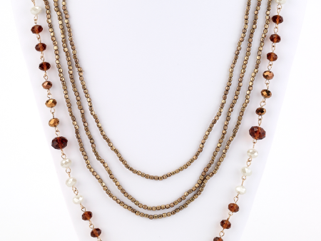 Long Beaded Multi Strand Necklace in Brown Cheap