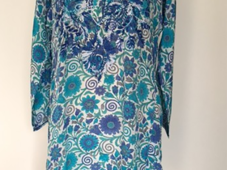 Silk Long Tunic in Cobalt Embroidery For Cheap