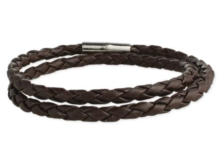 Braided Brown Leather Men s Wrap Bracelet Necklace Sale