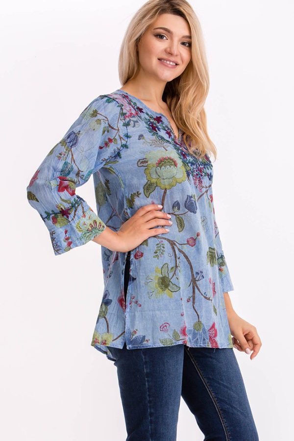 Vintage Floral Tunic with Embroidery Navy Supply