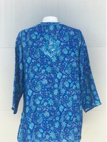 Women s Embroidered Silk Tunic Top in Turquoise Blue Hot on Sale