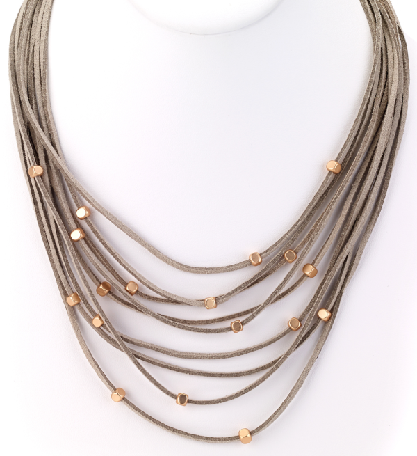 Multi Strand Leather Necklace with Metal Beads Sale