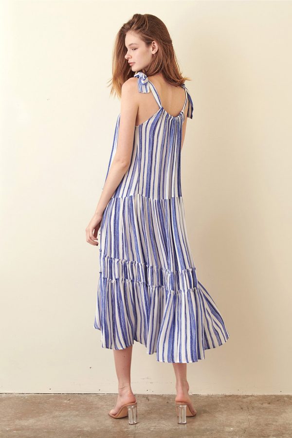 Storia Striped Ruffle Tie Dress Online now