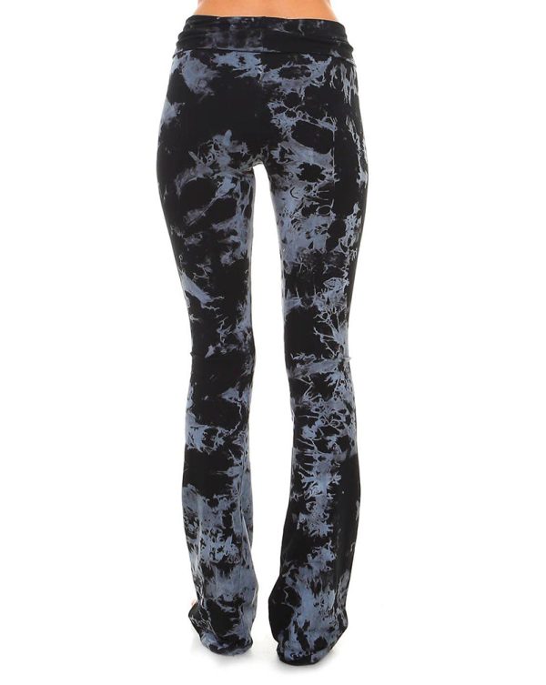 Black Crystal Marble Tie-Dye Fold-Over Yoga Pants Discount