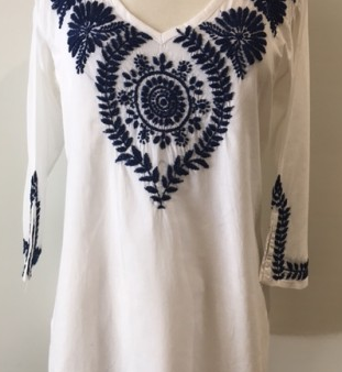 Navy Embroidered Tunic Top Cheap