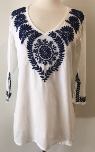 Navy Embroidered Tunic Top Cheap