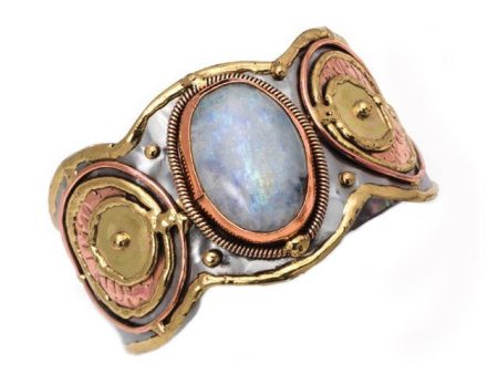 Anju Mixed Metal and Rainbow Moonstone Stone Cuff Bracelet Hot on Sale