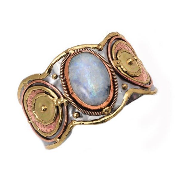 Anju Mixed Metal and Rainbow Moonstone Stone Cuff Bracelet Hot on Sale