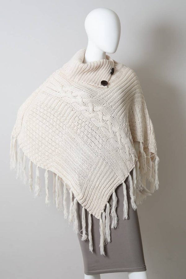 Bohemian Cable Knit Poncho With Tassels Online Hot Sale