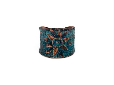 Anju Copper Patina Ring in Teal Sun Flower Design Hot on Sale