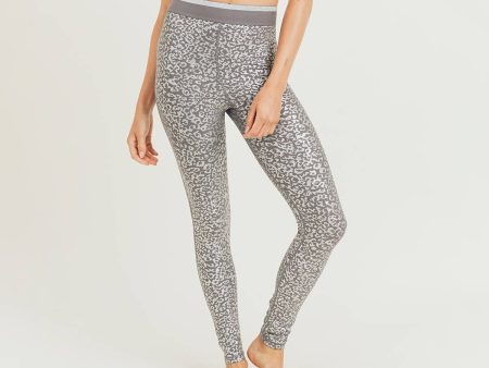 Mono B Silver Foil Leopard Print Leggings with Striped Ban Online