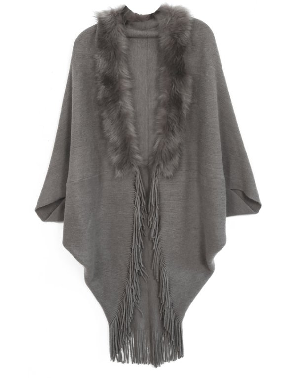 Fur Knit Fringe Ruana Fashion