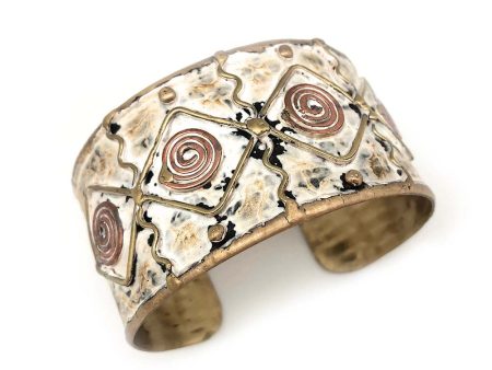 Anju Brass Patina Cuff Bracelet in White Diamond With Spiral Cheap