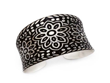 Anju Silver Patina Bracelet in Black Floral Pattern Online Hot Sale