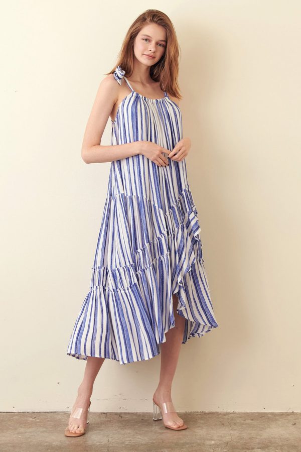 Storia Striped Ruffle Tie Dress Online now